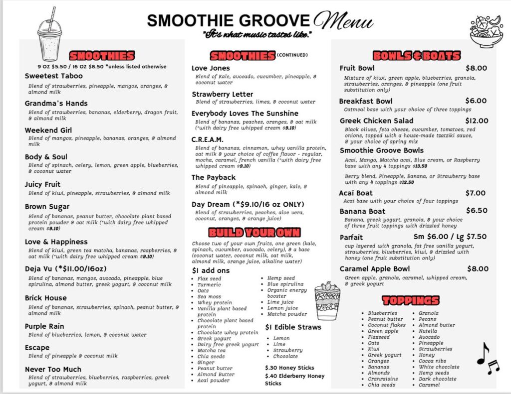 Smoothie Groove Menu 1